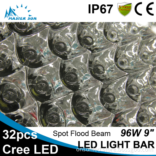 Waterproof Red 9inch 96w led tractor work light car led light bar off road led light bar